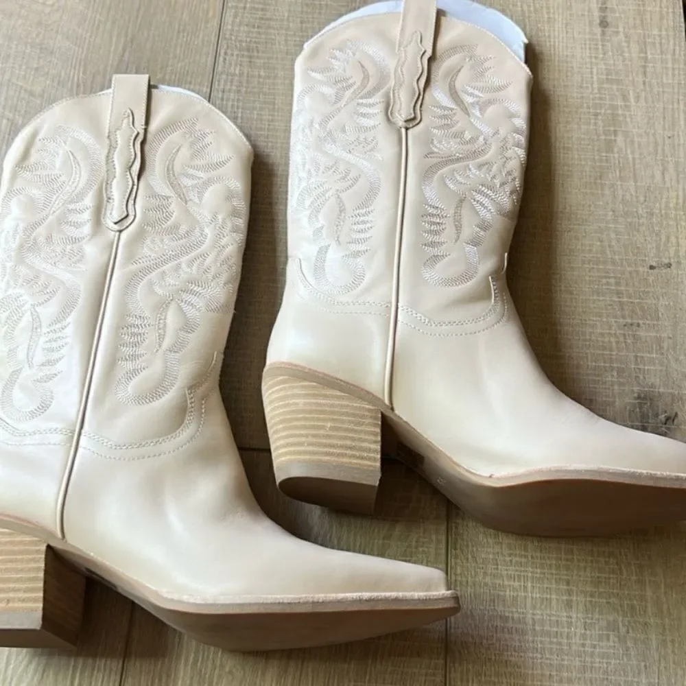 Free People Dagget Western Boots Cream/Nude Leather US 9.5 New